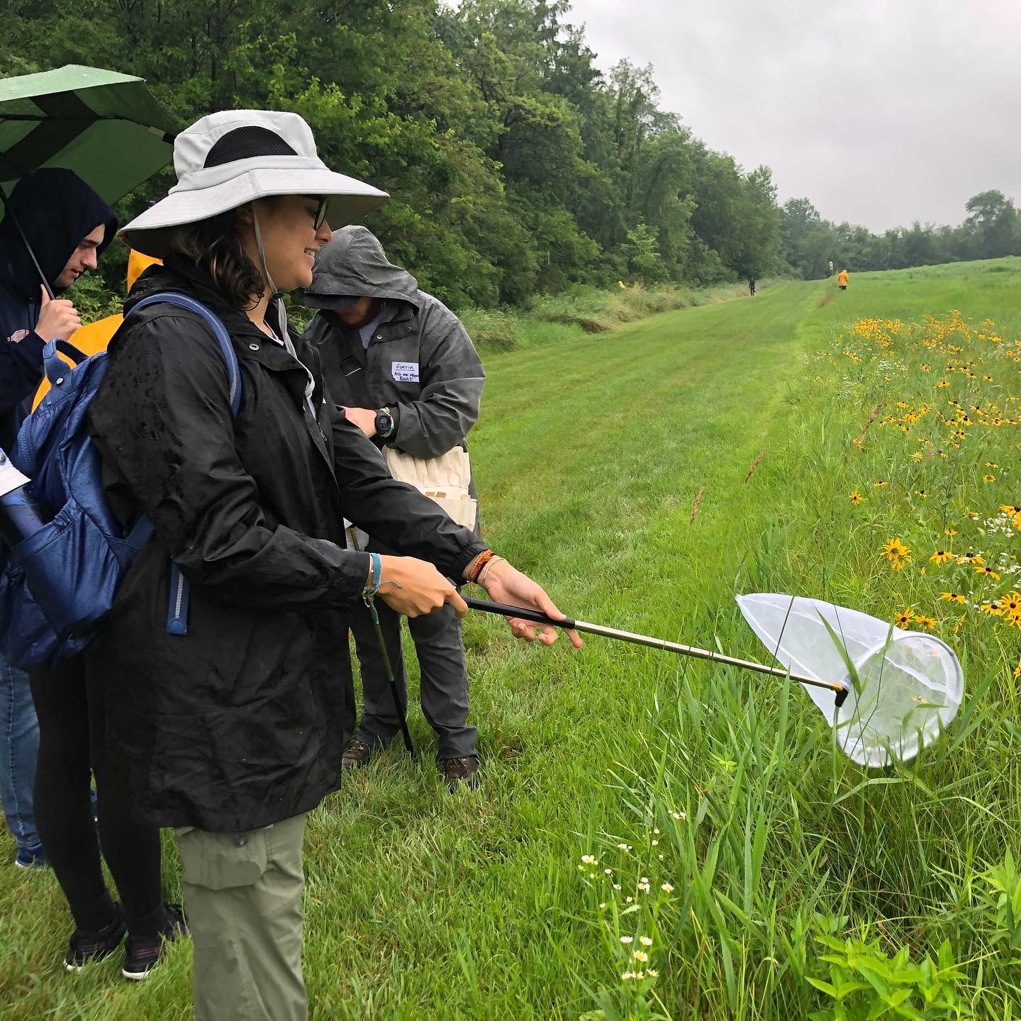 Participant uses net to catch various insects in order to determine prairie's biodiversity