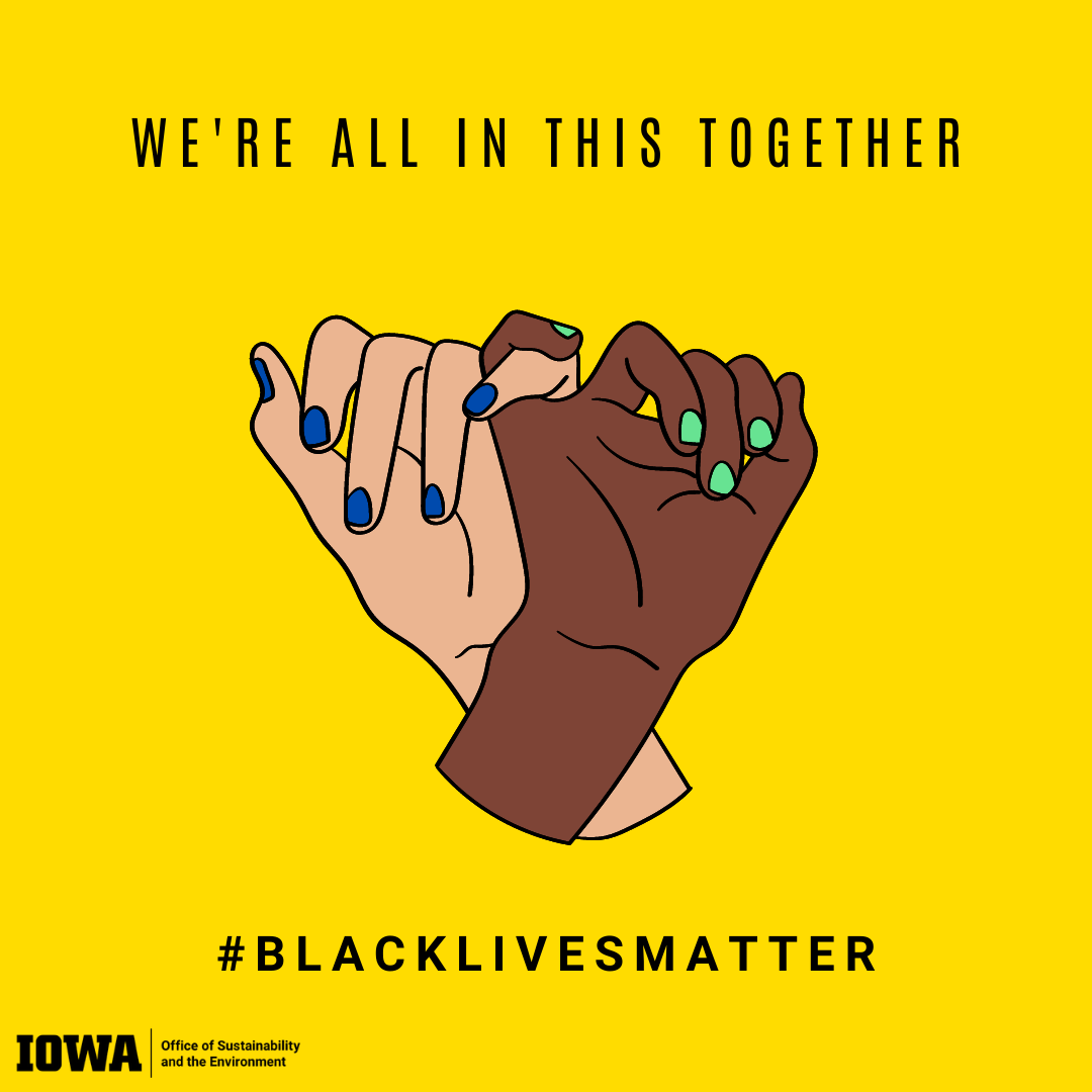 We're All In This Together, #Black Lives Matter, graphic of two hands of different races interlocking their pinky fingers