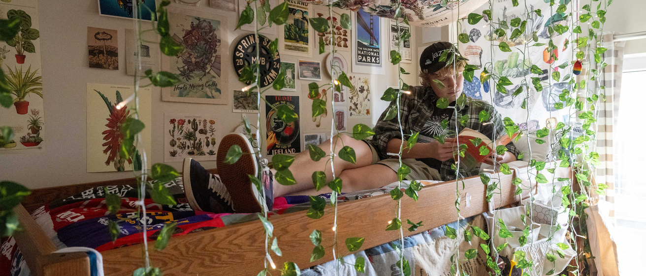 Residence hall room with plants