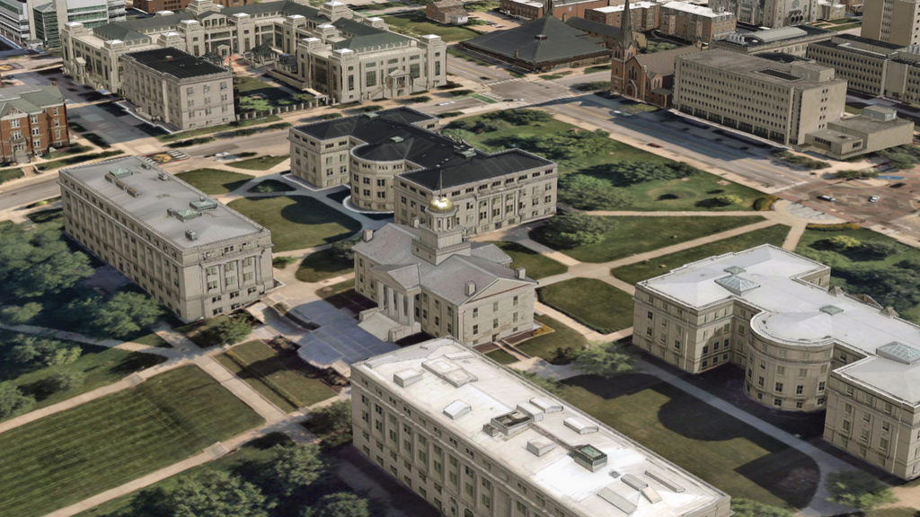 Aerial 3D map of the Pentacrest
