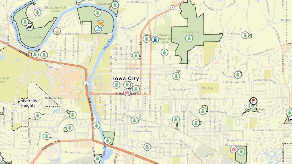 Map of Iowa City parks and open spaces
